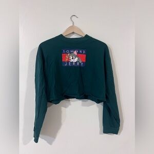 Tom and Jerry Crop Top Long Sleeve T-Shirt Size Large